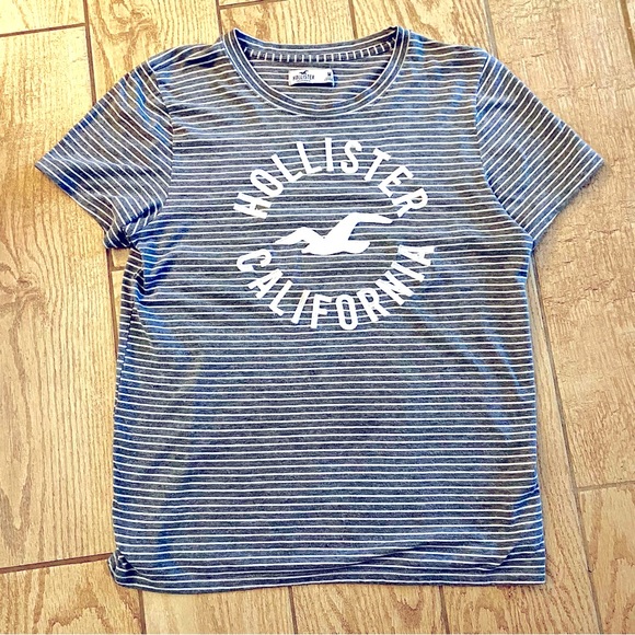 Hollister Tops - Hollister California gray white strip short sleeve T shirt size medium